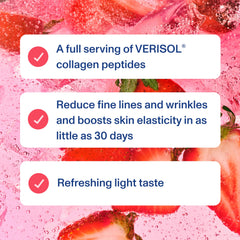 Vital Proteins lata servida en vaso con hielo y fresas, refresco funcional