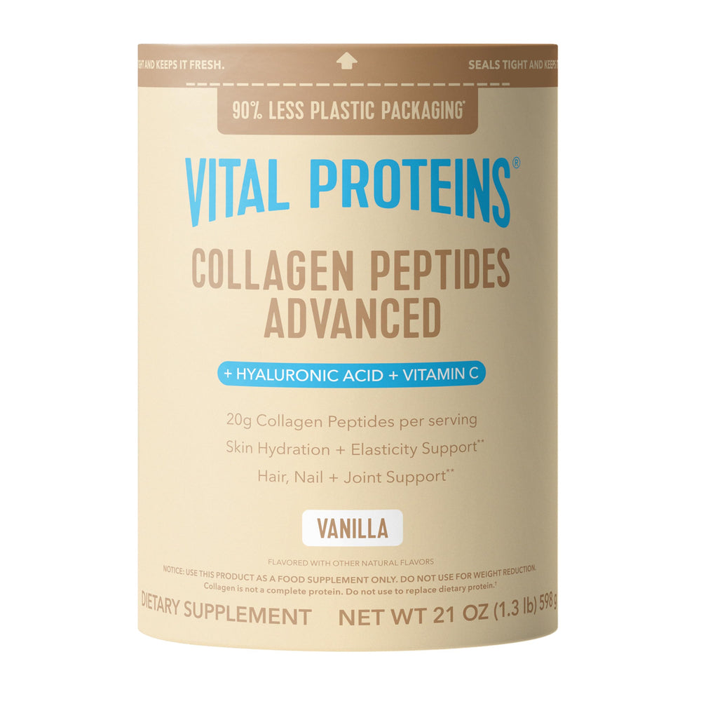 Vital Proteins envase frontal vainilla, presentación clara y atractivo visual