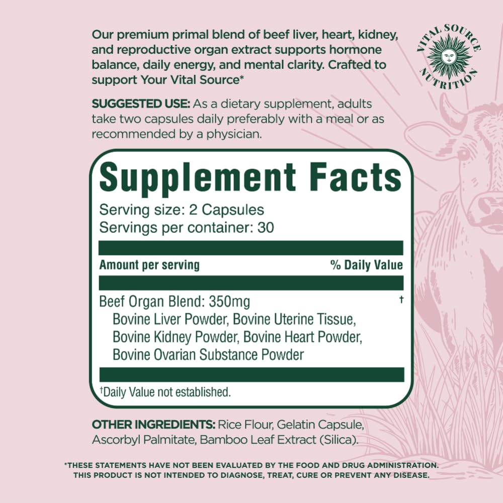 Vital Source Nutrition ingredientes: hígado, riñón y ovario en enfoque nutricional