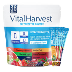 VitalHarvest Endure frente del paquete mostrando 36 sobres y beneficio portátil