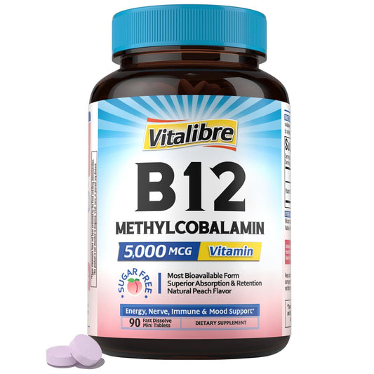Vitalibre B12 Sublingual 5000mcg empaque destacado, opción vegana y de alta absorción