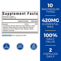 Vitalibre magnesio elemental 420 mg, cápsula para ingesta diaria.