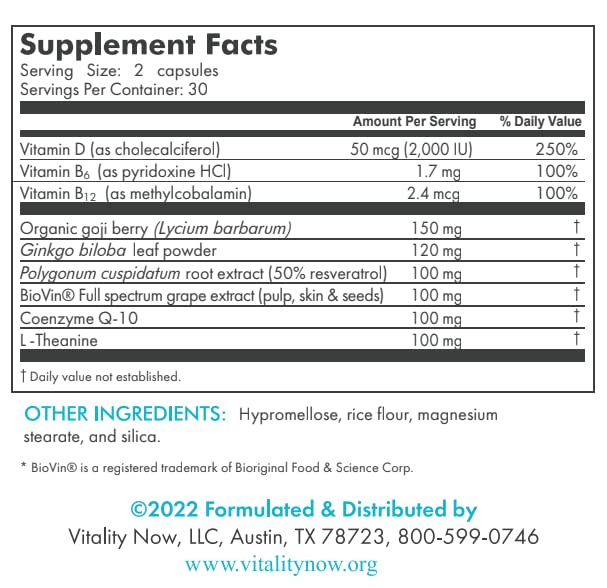 Vitality Now etiqueta detallada con formulación y confianza profesional