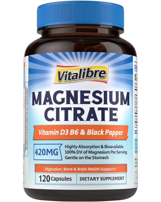 Vitalibre Magnesio Citrato: cápsulas para apoyo diario de magnesio y digestión suave.