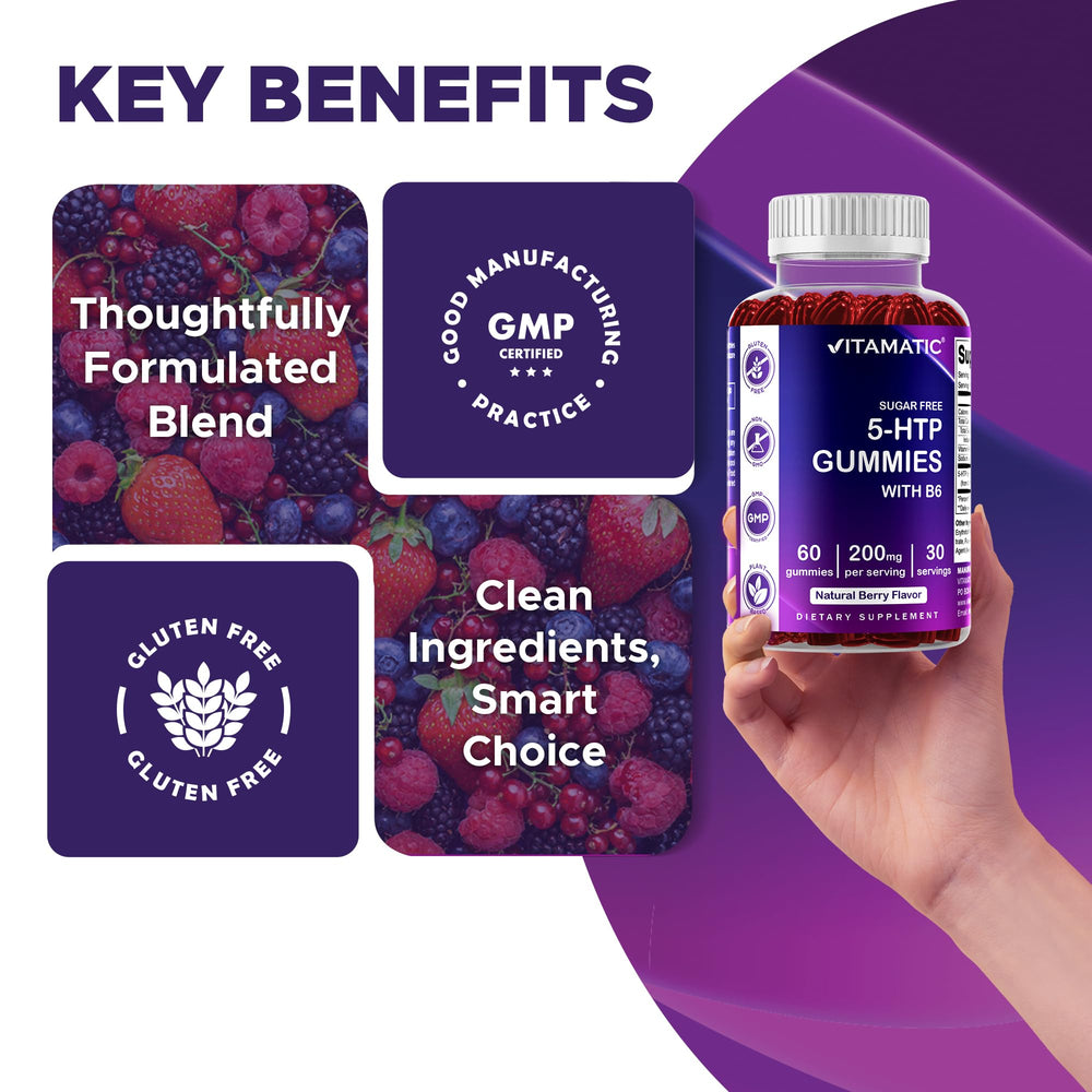 Textura suave de gomitas Vitamatic 5-HTP, experiencia agradable al morder.