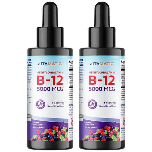 Vitamatic B12 líquido sublingual sabor frutos rojos, botella para absorción rápida