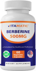 Vitamatic Berberine bottle with label emphasizing metabolism support.