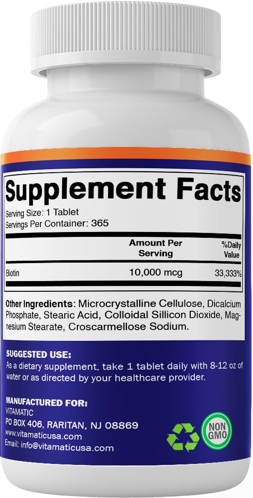 Vitamatic Biotina 10000mcg caja protegida de la luz para frescura.