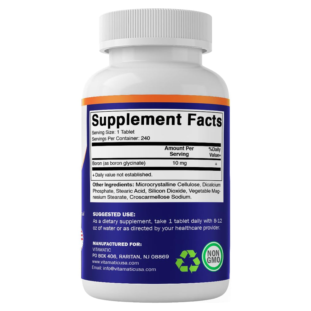 Vitamatic Boron Glycinate made-in-usa seal for manufacturing standards