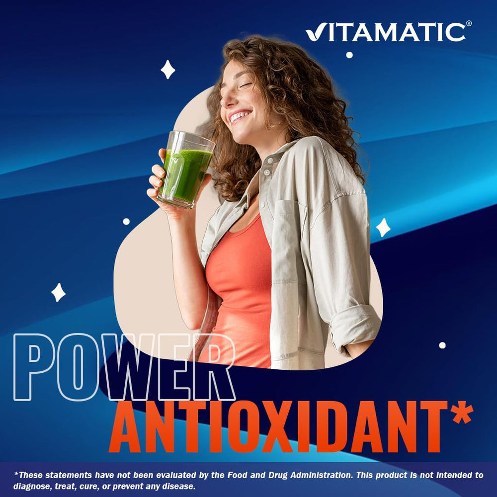 Vitamatic botella abierta con cápsulas ilustrando cantidad por envase