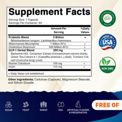 Vitamatic GLP-1 Support label close-up highlighting Akkermansia and ingredients