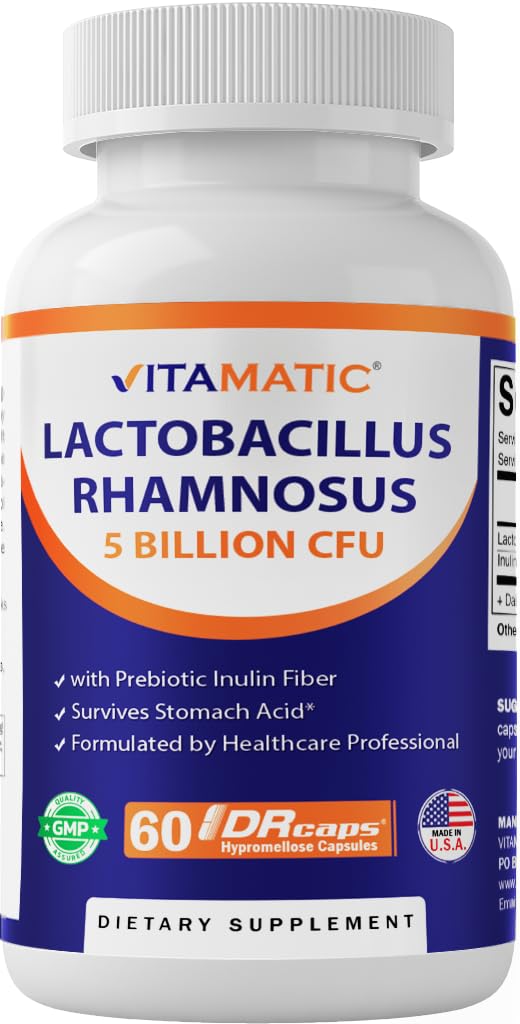 Vitamatic Lactobacillus Rhamnosus, botella frontal, posible apoyo digestivo diario