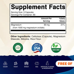 Vitamatic Magnesio Orotato: cápsulas, etiqueta frontal para confiabilidad segura.