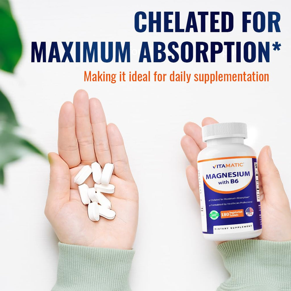 Vitamatic magnesium glycinate oxide label close-up showing ingredients.