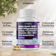Frasco abierto con alfa-lipoico y otros ingredientes, Vitamax apoyo nervioso