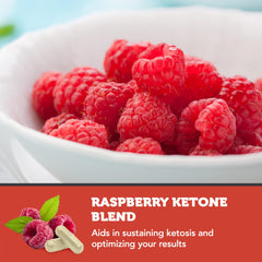Vitamin Bounty closeup de raspberry ketones realzando fórmula