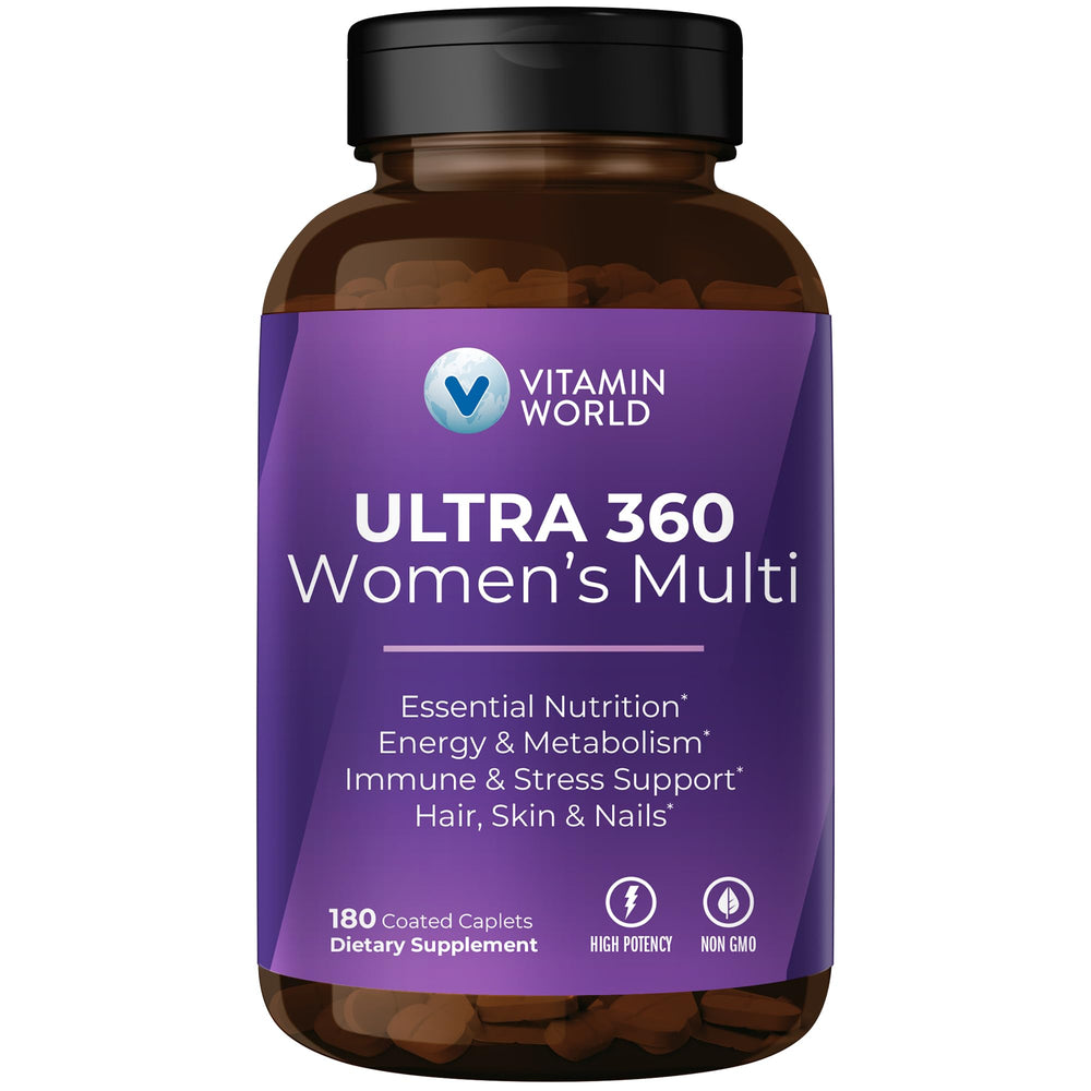 Vitamin World envase frontal mostrando fórmula para mujer y beneficios visibles