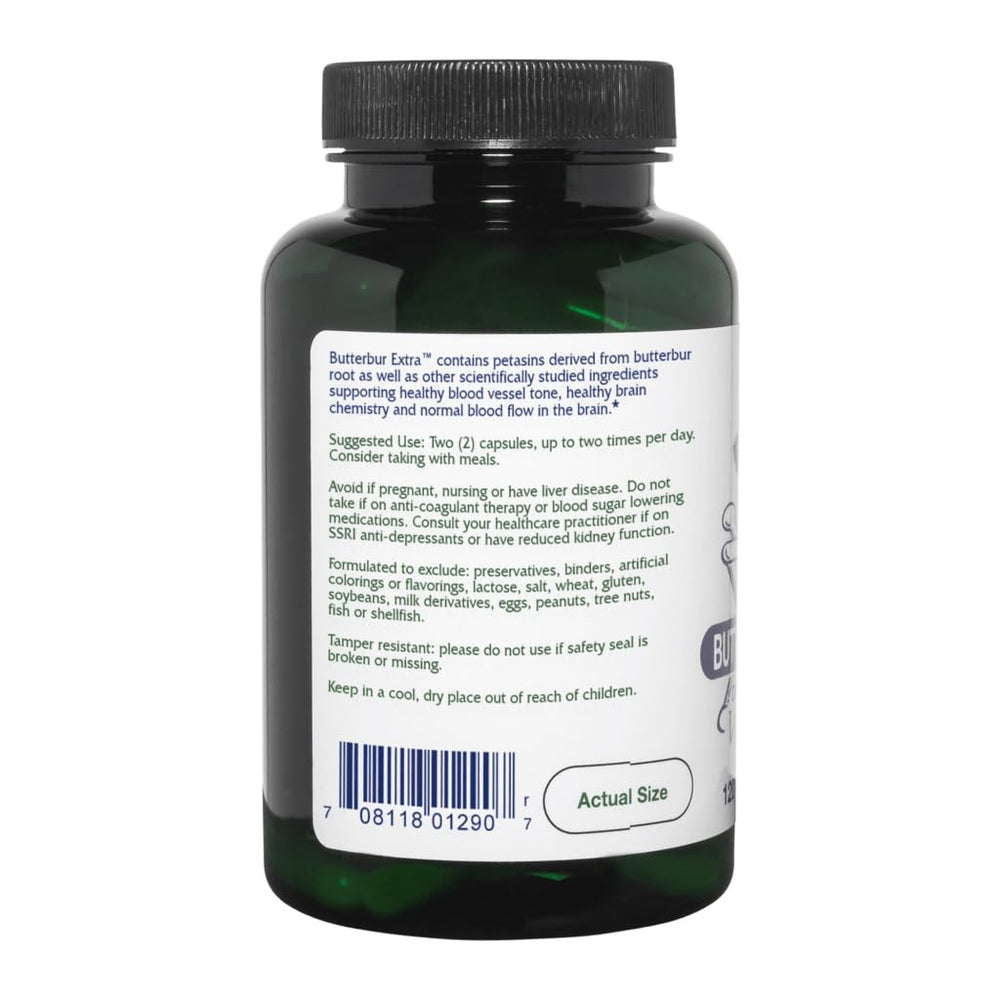 Etiqueta clara de Vitanica Butterbur Extra facilita la dosificación