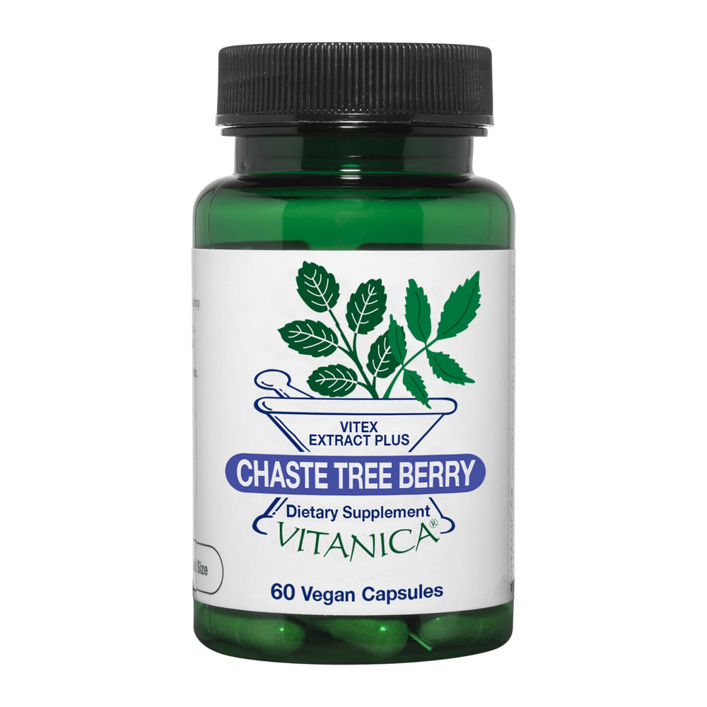 Vitanica Chaste Tree Berry bottle front for vegan hormone support