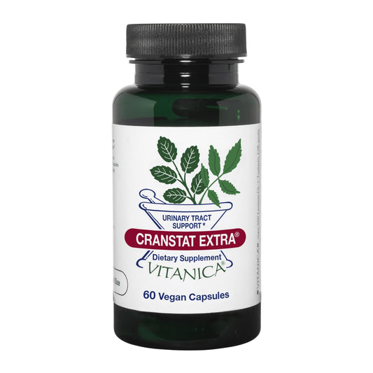 Vitanica Cranstat Extra: botella de cápsulas para apoyo de la salud urinaria.