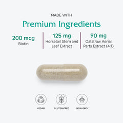 Cápsulas de Vitanica Luminous descansan en una mano para escala de tamaño.