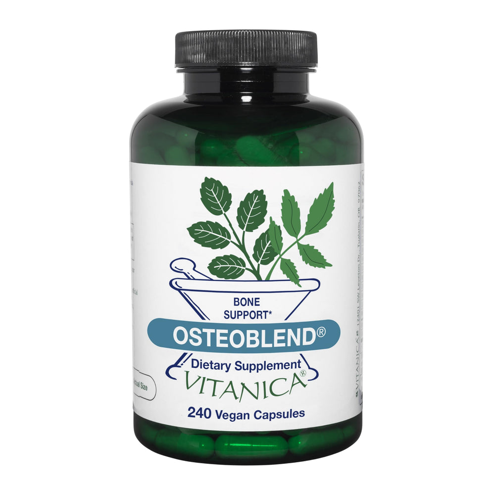 Frasco de Vitanica OsteoBlend para apoyo óseo diario.
