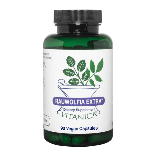 Vitanica Rauwolfia Extra, botella frontal para uso diario y apoyo cardiovascular.