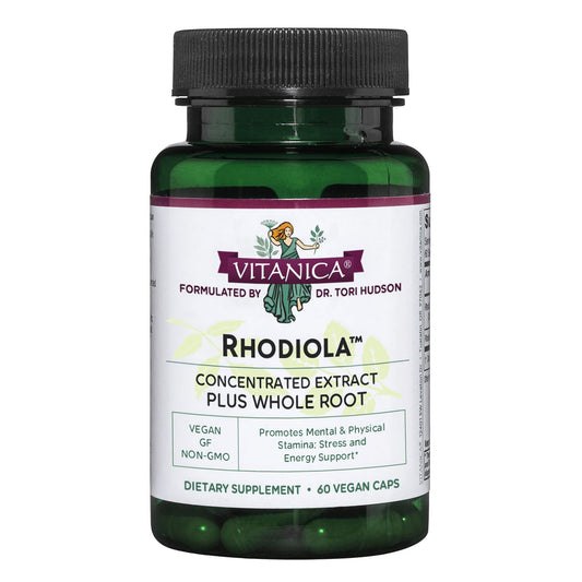 Vitanica Rhodiola: botella con extracto de raíz para apoyar la resiliencia diaria