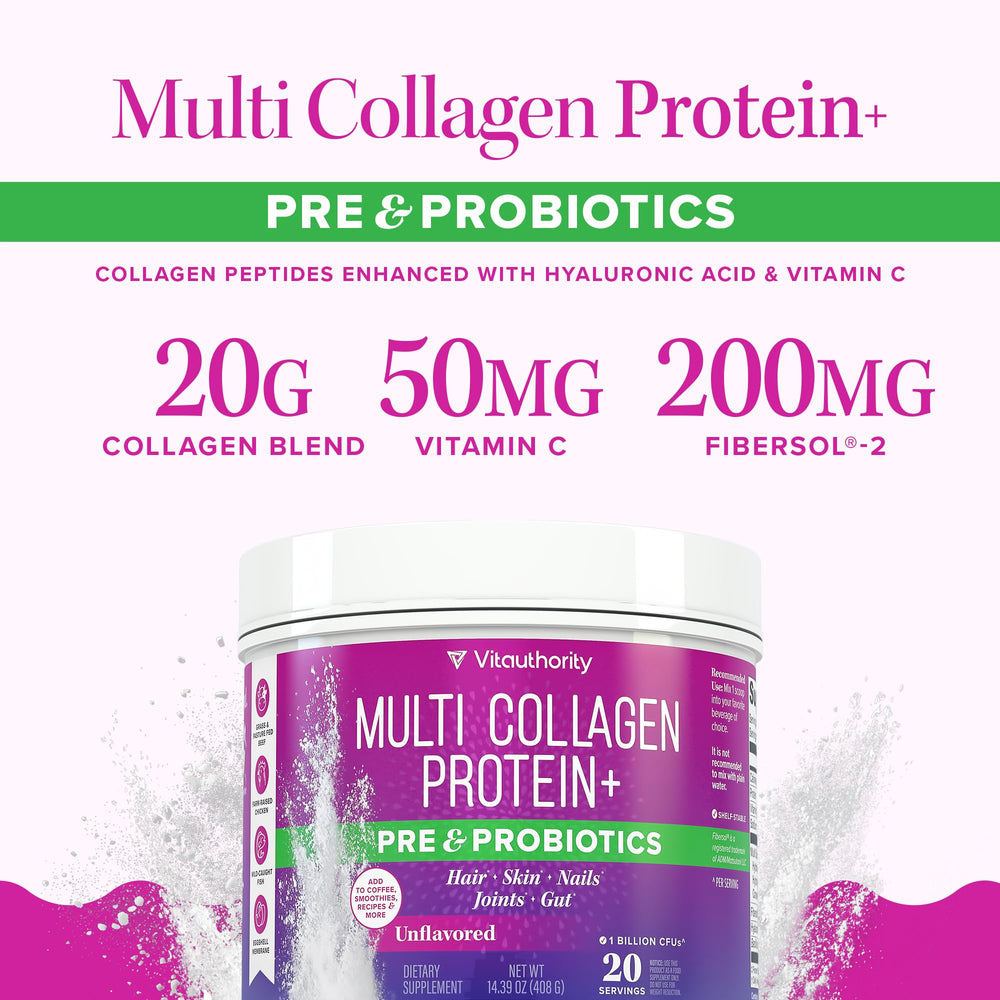 Vitauthority Multi Collagen Probiotics equilibrio digestivo con prebiótica