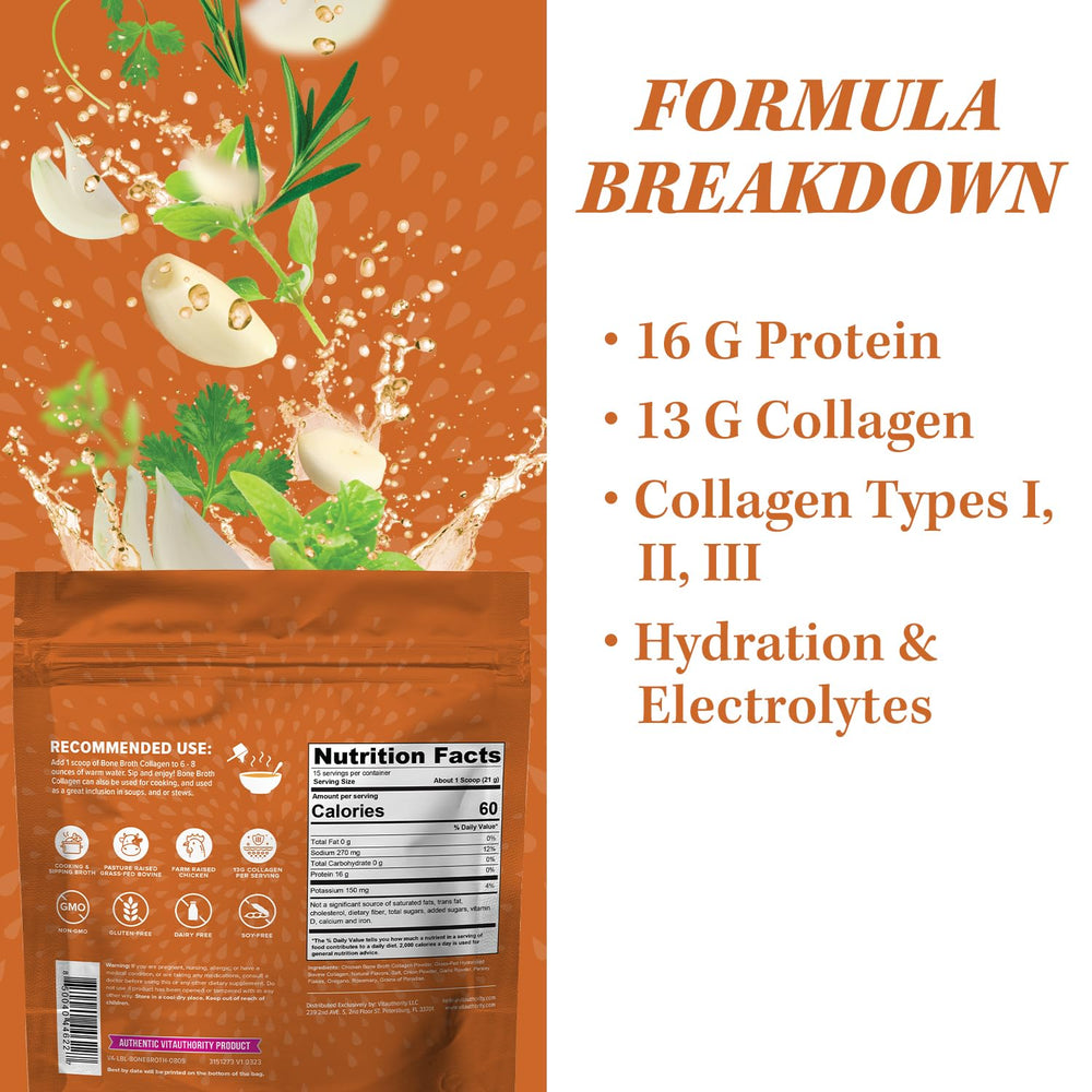 Vitauthority preparación fácil: mezclar con agua caliente para un caldo sabroso.