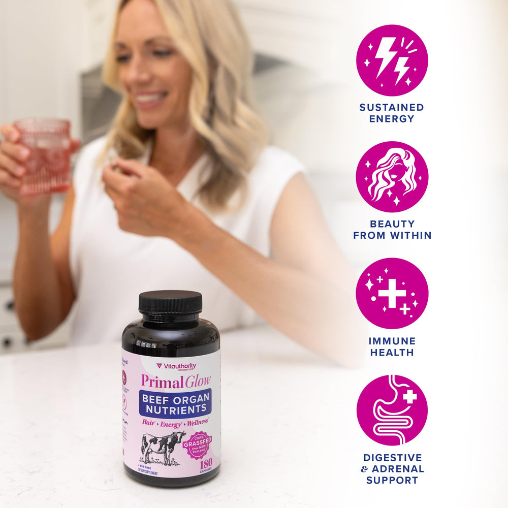 Vitauthority Primal Glow: apoyo digestivo diario, forma conveniente de tomar.