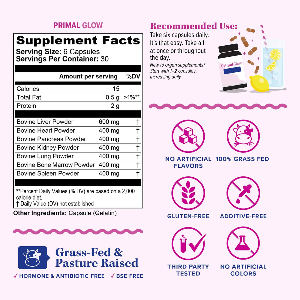 Vitauthority Primal Glow: cápsulas detalle, ingestas diarias fáciles.