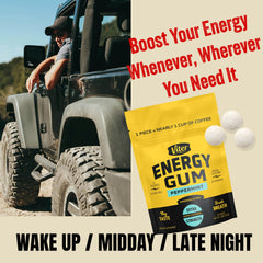 Viter Energy chicle comparado con una moneda para ver tamaño de cada pieza