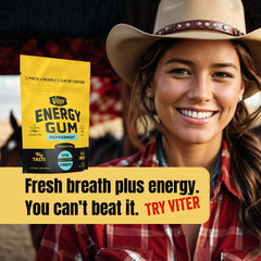 Escena lifestyle con Viter Energy chicle y menta fresca antes de salir