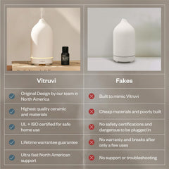 VITRUVI Stone Diffuser comparación de tamaño y portabilidad práctica