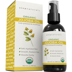 Viva Naturals aceite de jojoba frente del envase muestra pureza y certificación