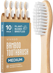 VIVAGO paquete frontal de 10 cepillos ecológicos mostrando ahorro