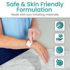 Vive Care toallita en uso retirando vendaje con mínimo dolor y control