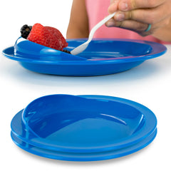 Vive plato frontal mostrando borde alto y diseño estable para comer con confianza