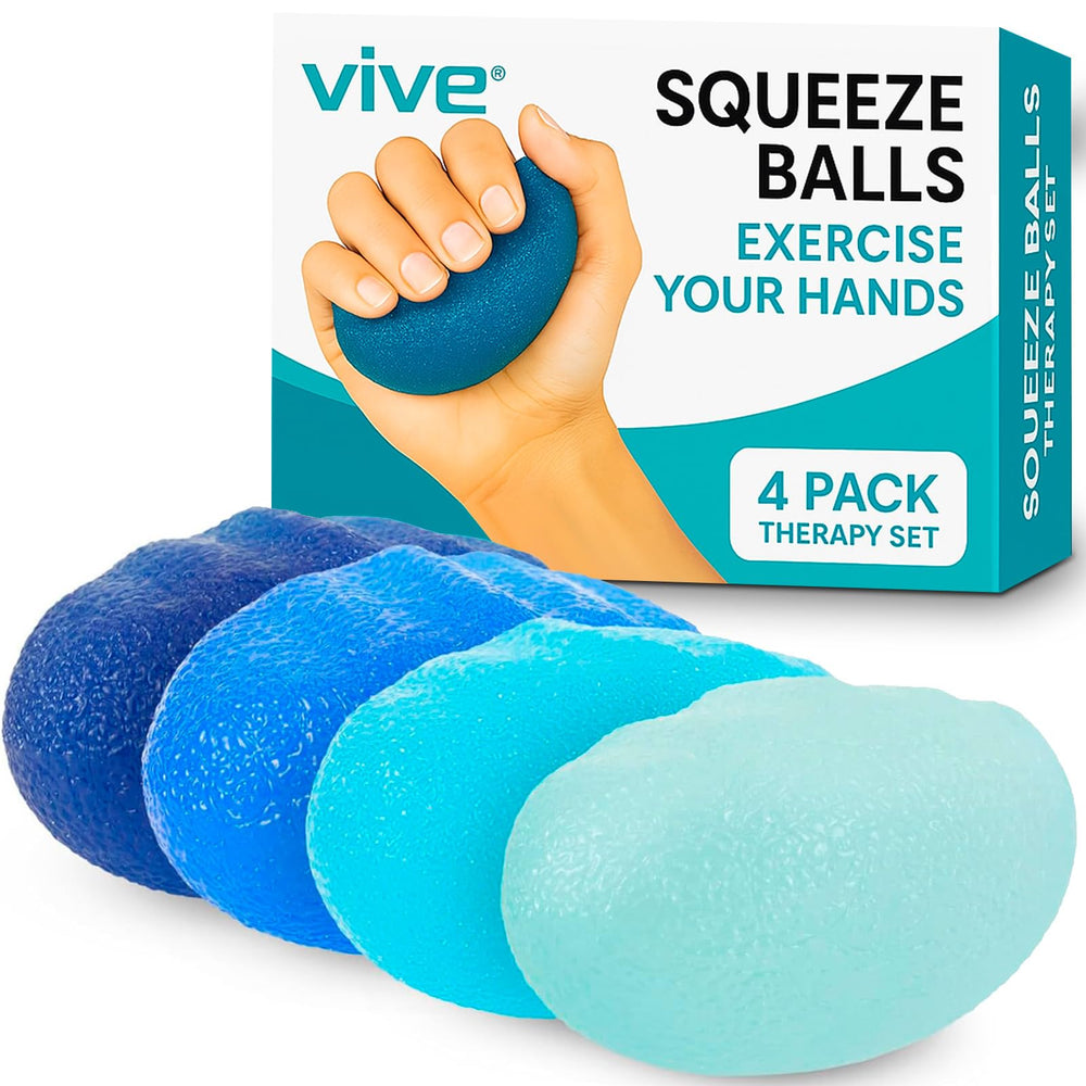Vive presentación del set mostrando cuatro pelotas y caja, ideal para terapia
