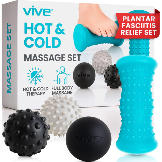 Vive set frontal mostrando piezas y empaque para alivio plantar