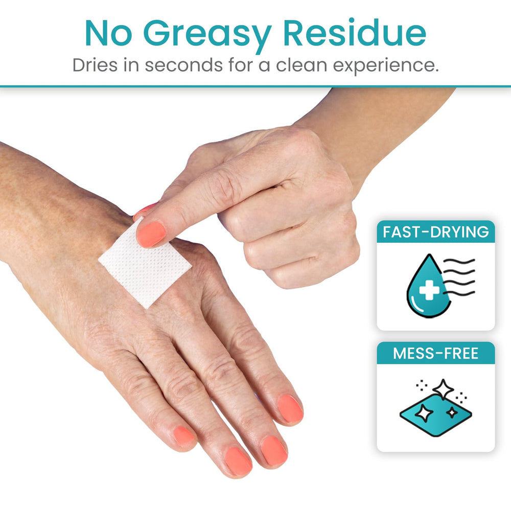 Vive Care toallita retirando residuo adhesivo, piel más cómoda