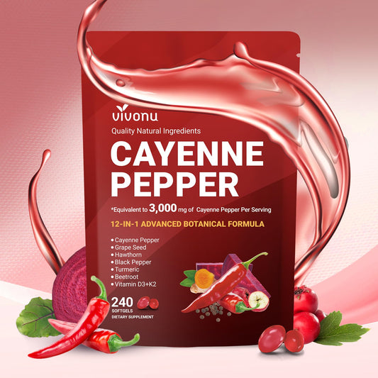 VivoNu Cayenne Pepper Softgels: botella con cápsulas para soporte circulatorio