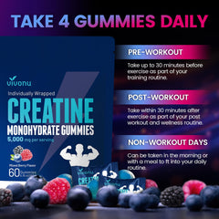 VivoNu Creatine Gummies, sabor natural para la rutina diaria de fitness.