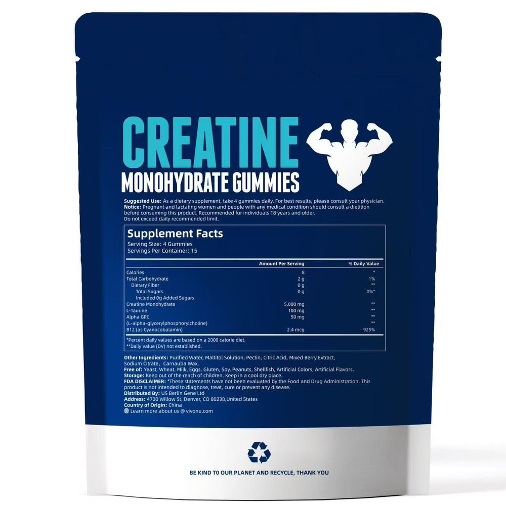 VivoNu Creatine Gummies, preparación conveniente antes del entrenamiento.