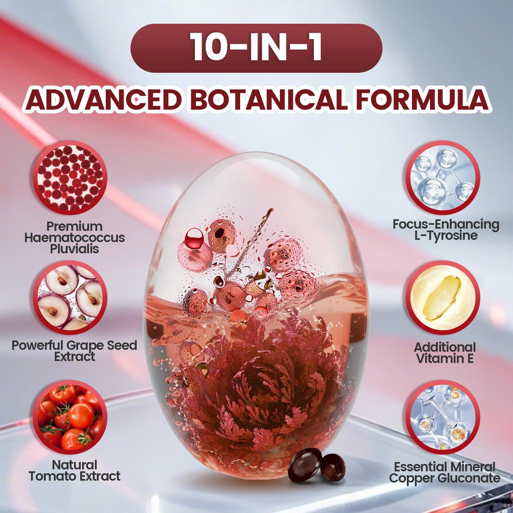VivoNu etiqueta con lista de ingredientes clave y concentración de astaxantina 12 mg