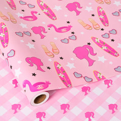 Vnaaem vista frontal del rollo rosa mostrando diseño princesa y estrellas, opción festiva