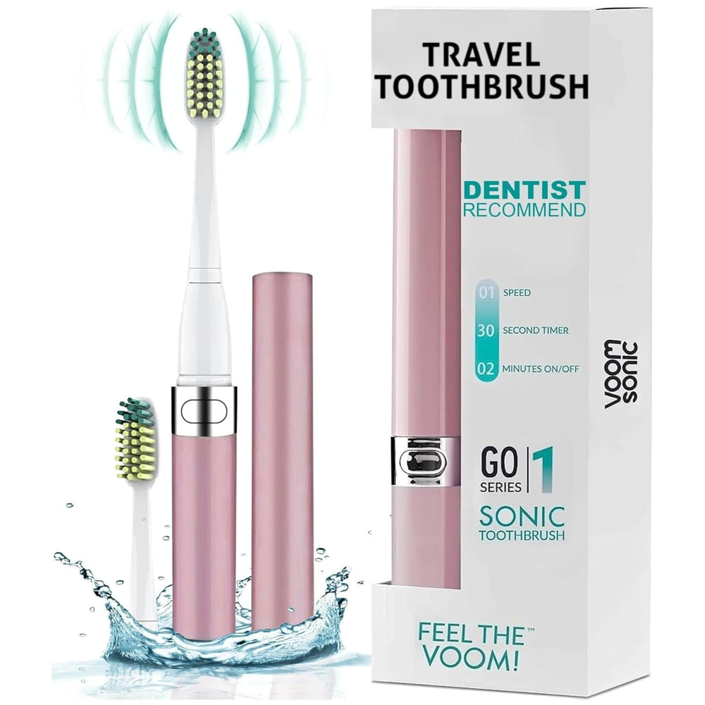 Voom Sonic vista frontal del cepillo metálico rose con diseño compacto y elegante