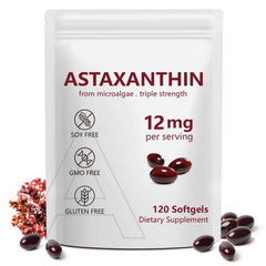 Vortexonix Astaxantina 12mg: botella de cápsulas suaves para apoyo antioxidante diario.