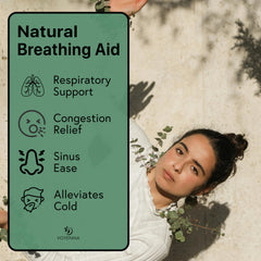 Botella de Voyenna Breathe en ducha ilustrando uso para vapor aromático reconfortante